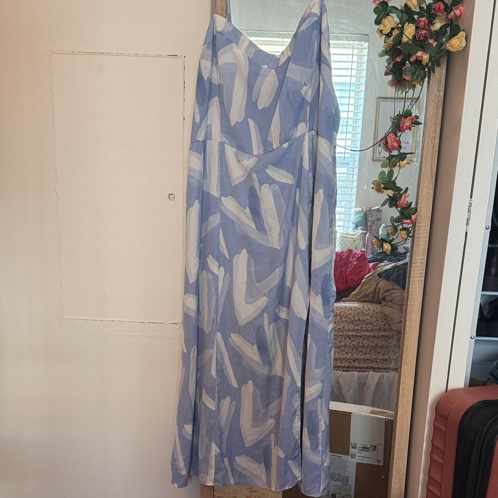 Abercrombie & Fitch Light Blue and White Abstract Brushstroke Maxi Dress